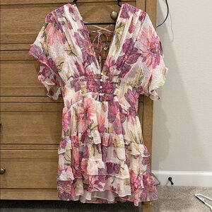 Olivaceous Pink and White Textured Dress